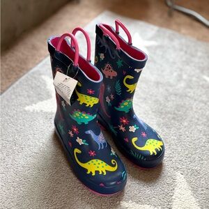 Kids Navy Rain Boots with Colorful Dinosaur Print